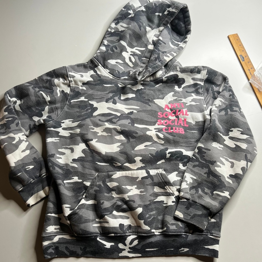 Anti Social Social Club Camo‎ Hoodie Grey Pink Logo Mens Large Streetwear ASSC